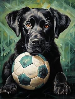 5D Full Round Drill Diamond Art Painting Kits by Number for Adults Beginner Black Labrador & Soccer Diamond Art Painting Art Crystal Rhinestone Embroidery Cross Stitch Craft Kits 40x50cm