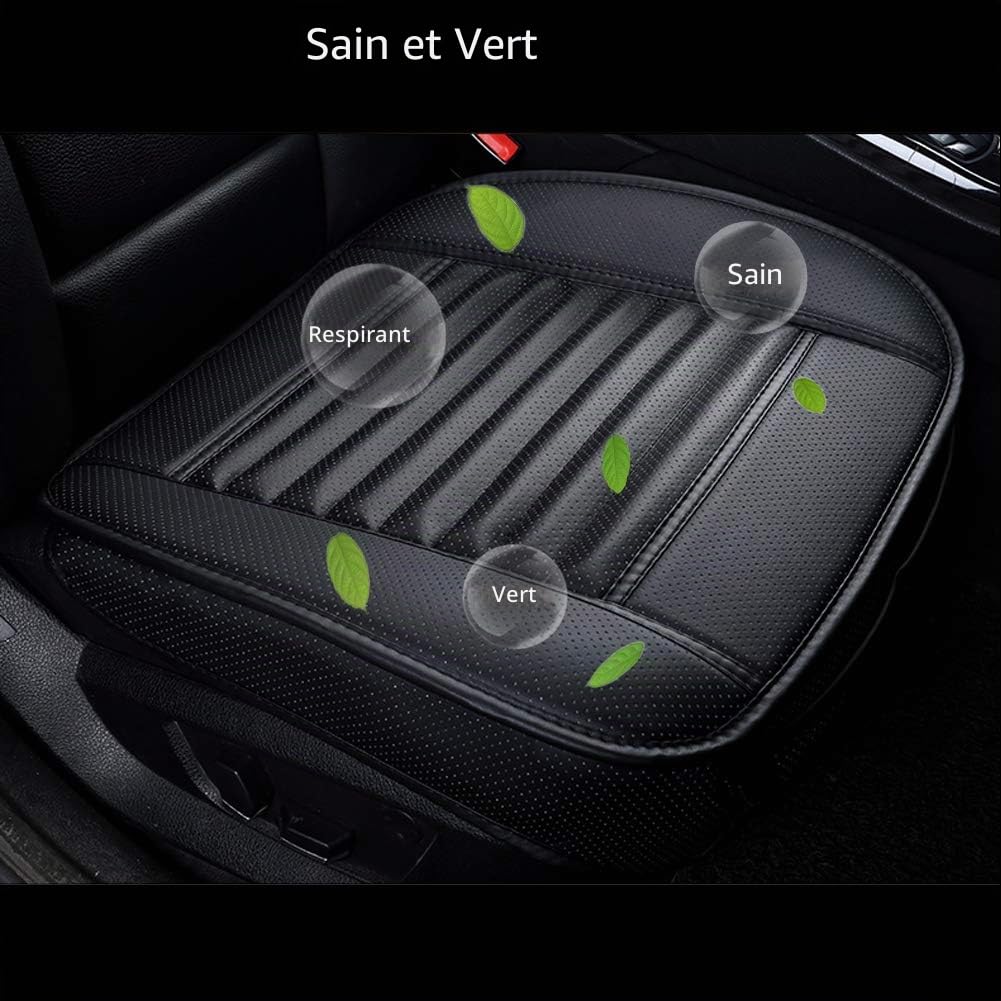 Housse de Siège de Voiture Avant Universelle Super Respirant Charbon de Bois de Bambou Cuir PU,20,8 * 20,1’’(1 Pièce-Noir)