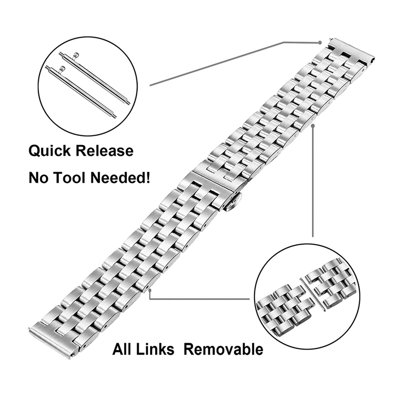 Bracelet de rechange en acier inoxydable de 20 mm et 22 mm, 20 mm