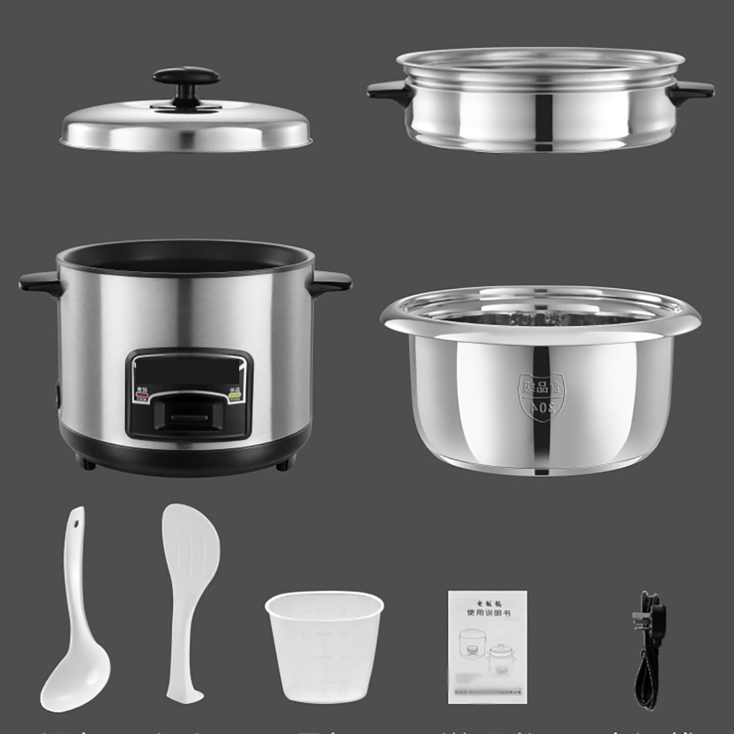 Rice Cooker And Steamer-keep Warm Function (2-6L), 304 Stainless Steel Liner, With Spatula And Measuring Cup, For 1-11 People 220-240V US/EU(4L)