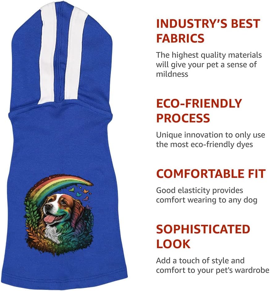 Rainbow Graphic Dog Shirt with Hoodie - Printed Dog Hoodie - Themed Dog Clothing - Pink White, S