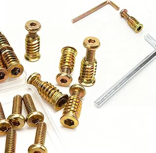 34 Sets 1/4-20 x 3/4" Threaded Wood Inserts with Screws 1/4-20 x 19/32" Hex Drive Furniture Nuts Carbon Steel Zinc Plated Includes 2 Hex Wrenches for Easy Installation (M4 & M6)