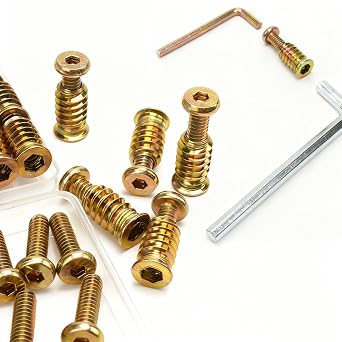 34 Sets 1/4-20 x 3/4" Threaded Wood Inserts with Screws 1/4-20 x 19/32" Hex Drive Furniture Nuts Carbon Steel Zinc Plated Includes 2 Hex Wrenches for Easy Installation M4 & M6