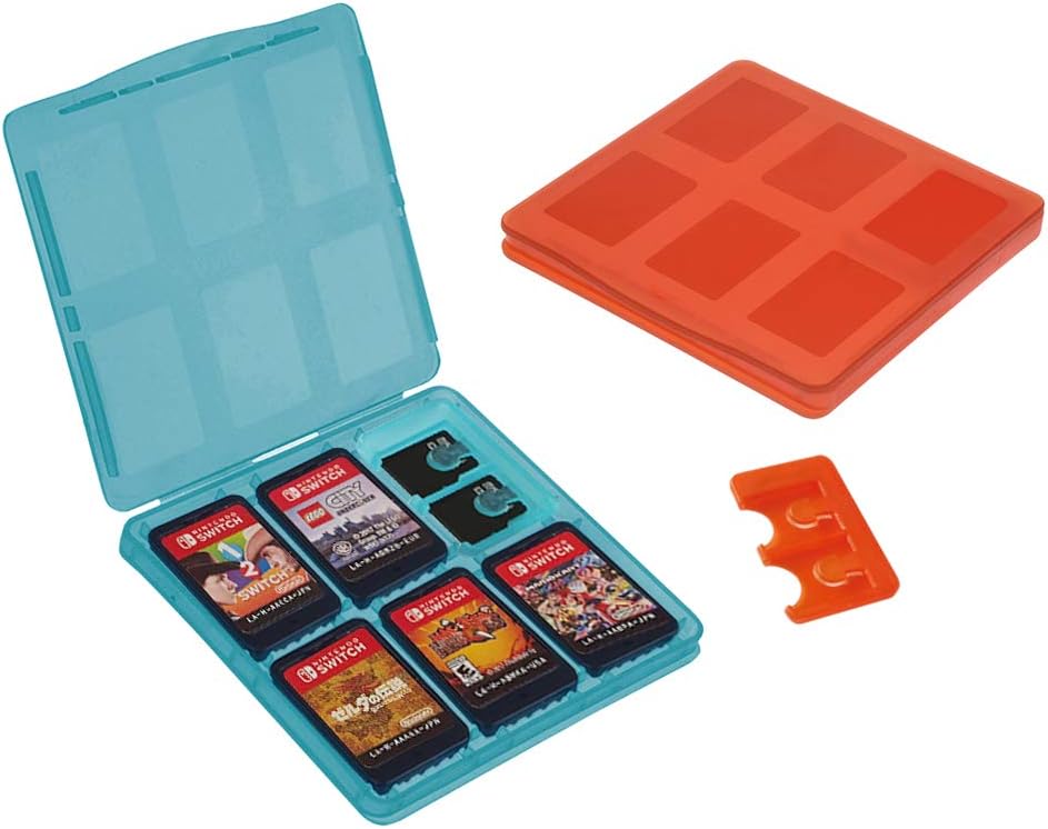 ANGPO Minimalist Case for Nintendo Switch Games,Ultra-Slim Transparent 6 in 1 with 2 Micro SD Card Holders(2 Pcs Blue+Red)