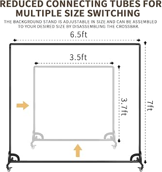Foldable Portrait Photography Black Backdrop Stand with Wheels