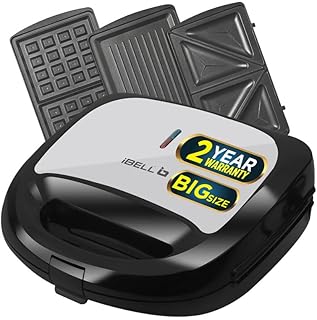 iBELL SM1301 3-in-1 Sandwich Maker, Big Size, 750 Watt, with Detachable Plates for Toast/Waffle/Grill (24 x 24 x 10 cm)