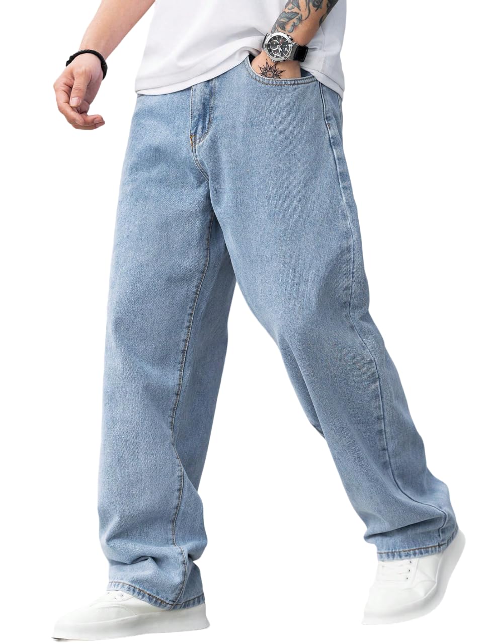 Men's Mid Rise Aft Torpedo Lightskyblue Jeans / Loose Fit Baggy Style Jeans 2505F Jokersgries, 28-picture-25