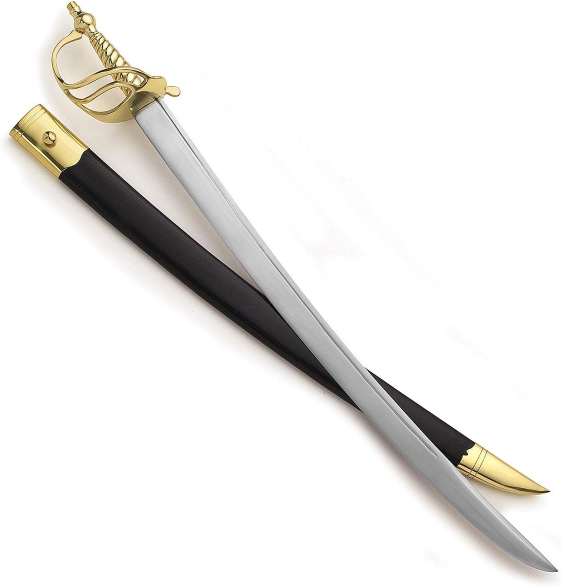 Windlass English Cutlass Pirate Hanger Sword with Brass Guard and Leather Scabbard