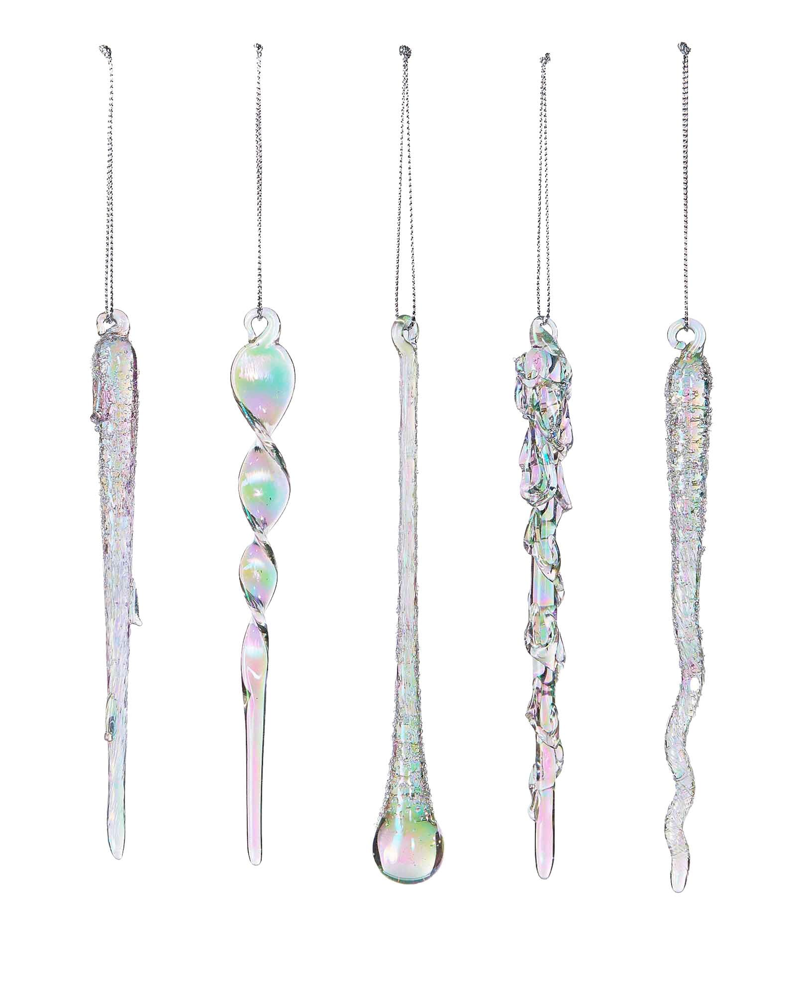 Werchristmas Iridescent (Covering Multiple Colors) Set Of 20 Iridescent Glass Icicles – 14–15 Cm – Frosted & Clear Glass Christmas Decorations