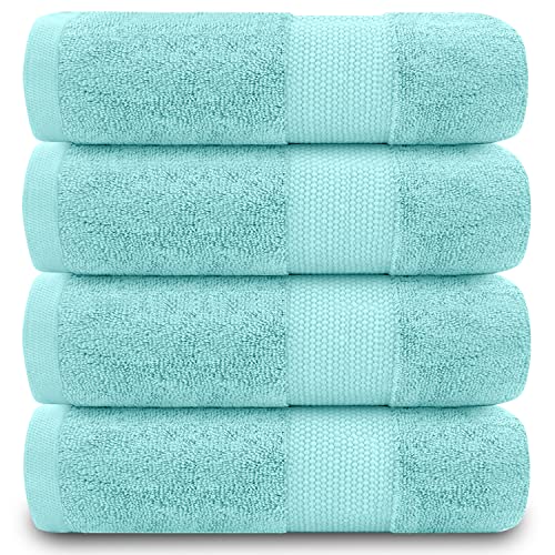 GC GAVENO CAVAILIA Fade Resistant Bathroom Set, 700 GSM Premium Quality Extra Absorbent 100% Cotton Bath, Egyptian, Turquoise, 4PK Hand Towel