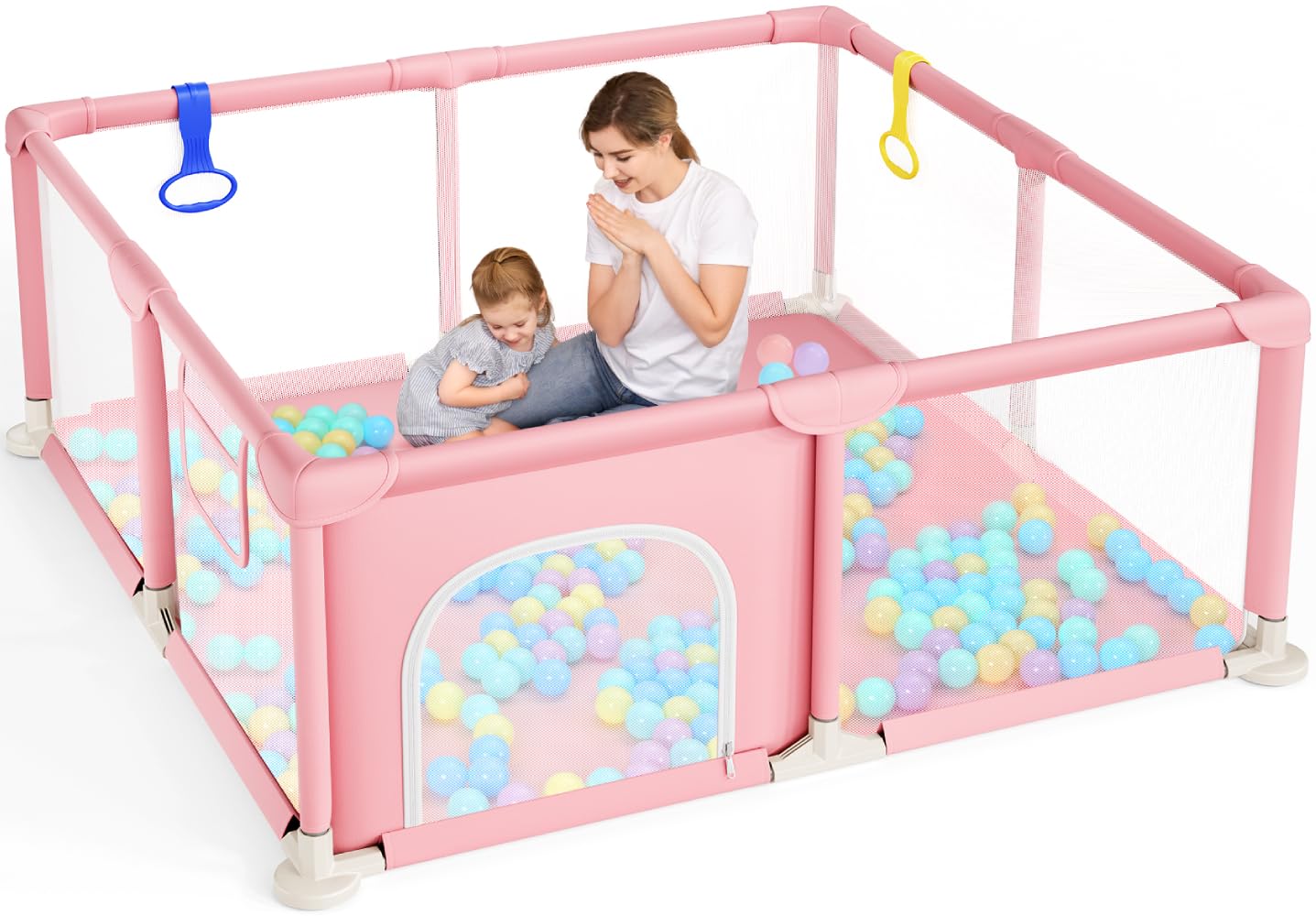 Dripex Laufstall Baby 124x124cm, Laufgitter Baby, Laufstall mit atmungsaktivem Netz, Laufgitter 210D Oxford Gewebe, Playpen, kinderlaufstall, Rose