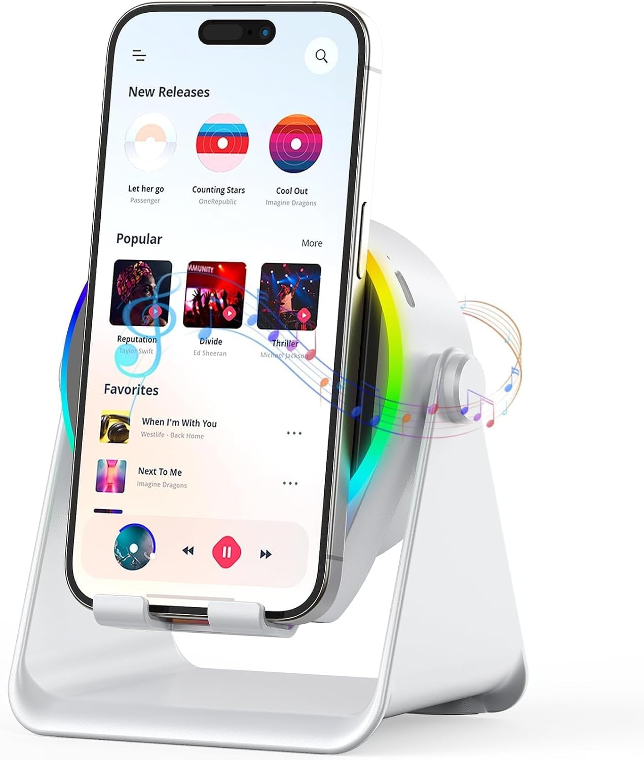 Wireless Induction Bluetooth Speaker – 4in1 Phone Speaker Amplifier Phone Stand with Ambient Light 360° Foldable for Tablet iPhone Android, Unique Birthday Gifts for Men Women Teens