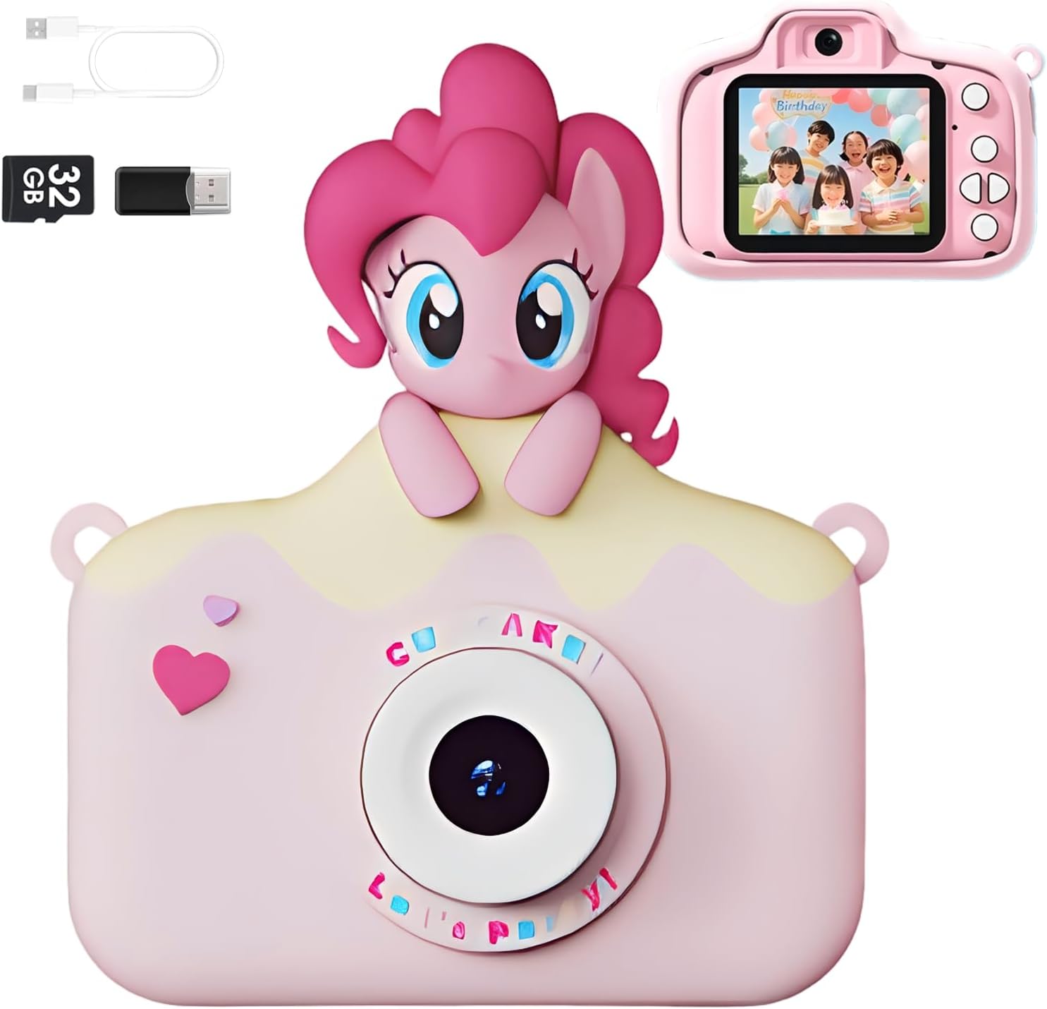 My Little Pony Kids Camera, Pinkie Pie Toddler Digital Selfie Camera for Girls Ages 3-9, 2.0" Eye-Protection IPS Screen, 1080P Video, MP3 Player, MLP Theme Stickers & Lanyard, Ideal Birthday Toy Gift