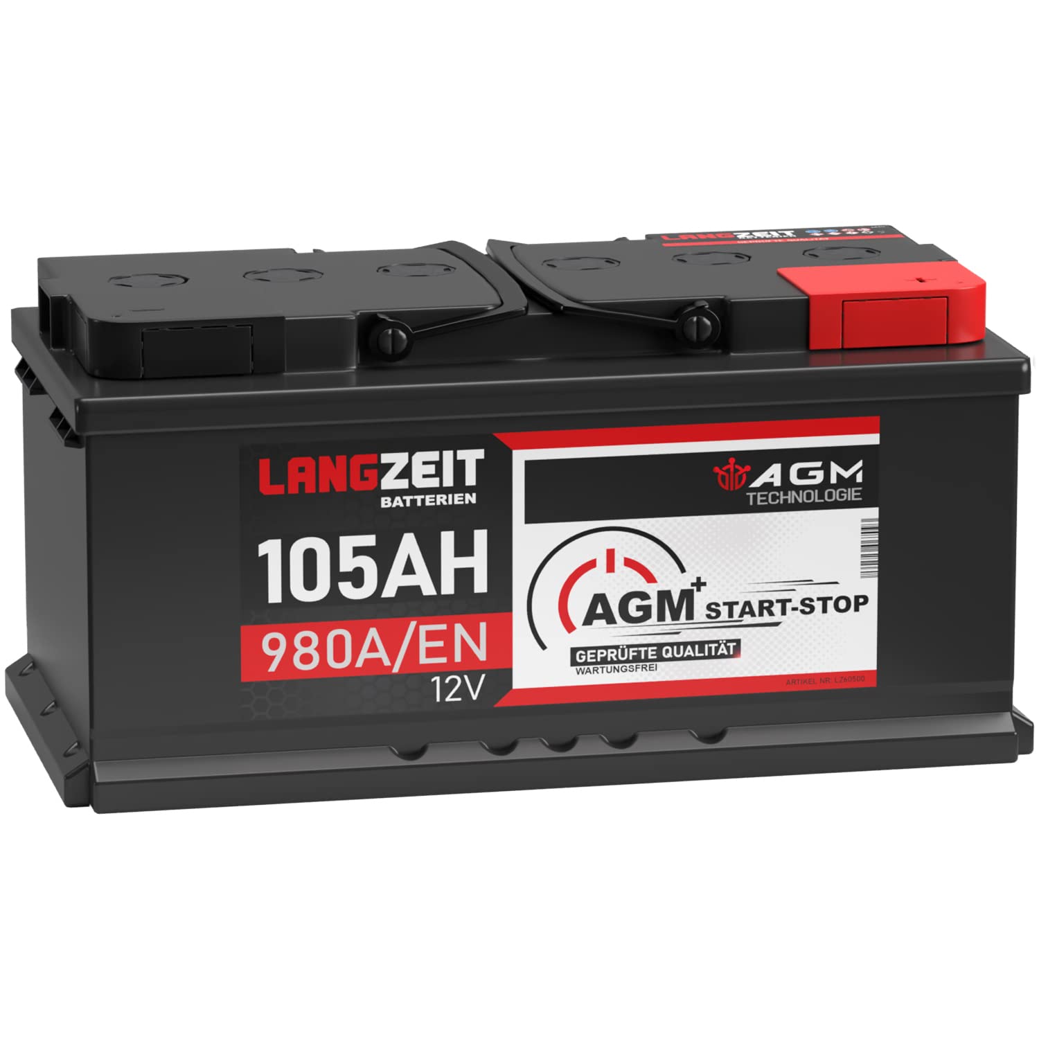 LANGZEIT AGM Batterie 105Ah 12V 980A/EN Start-Stop Autobatterie VRLA Batterie
