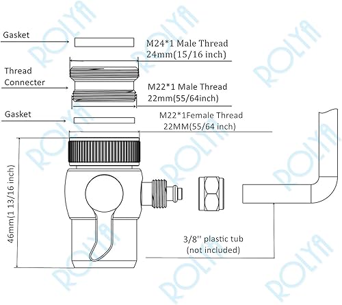 Miniatura 2 de Grifo para fregadero de cocina, filtro de agua, válvula desviadora para empujar, tubo de 38 pulgadas, adaptador de pieza de repuesto de una sola
