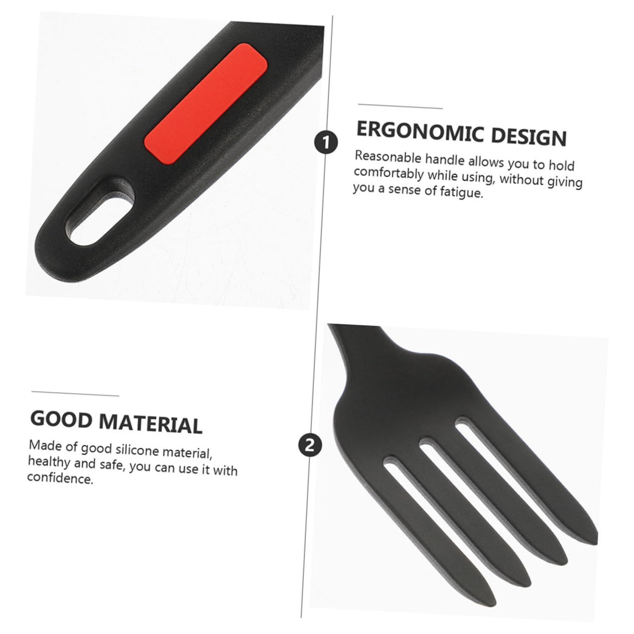 Zerodeko 2 piezas Tenedor de Silicona Reutilizable Resistente y Ergonómico para Ensaladas Utensilio de Cocina Multifunción Seguro y Cómodo Colores Negro y Rojo