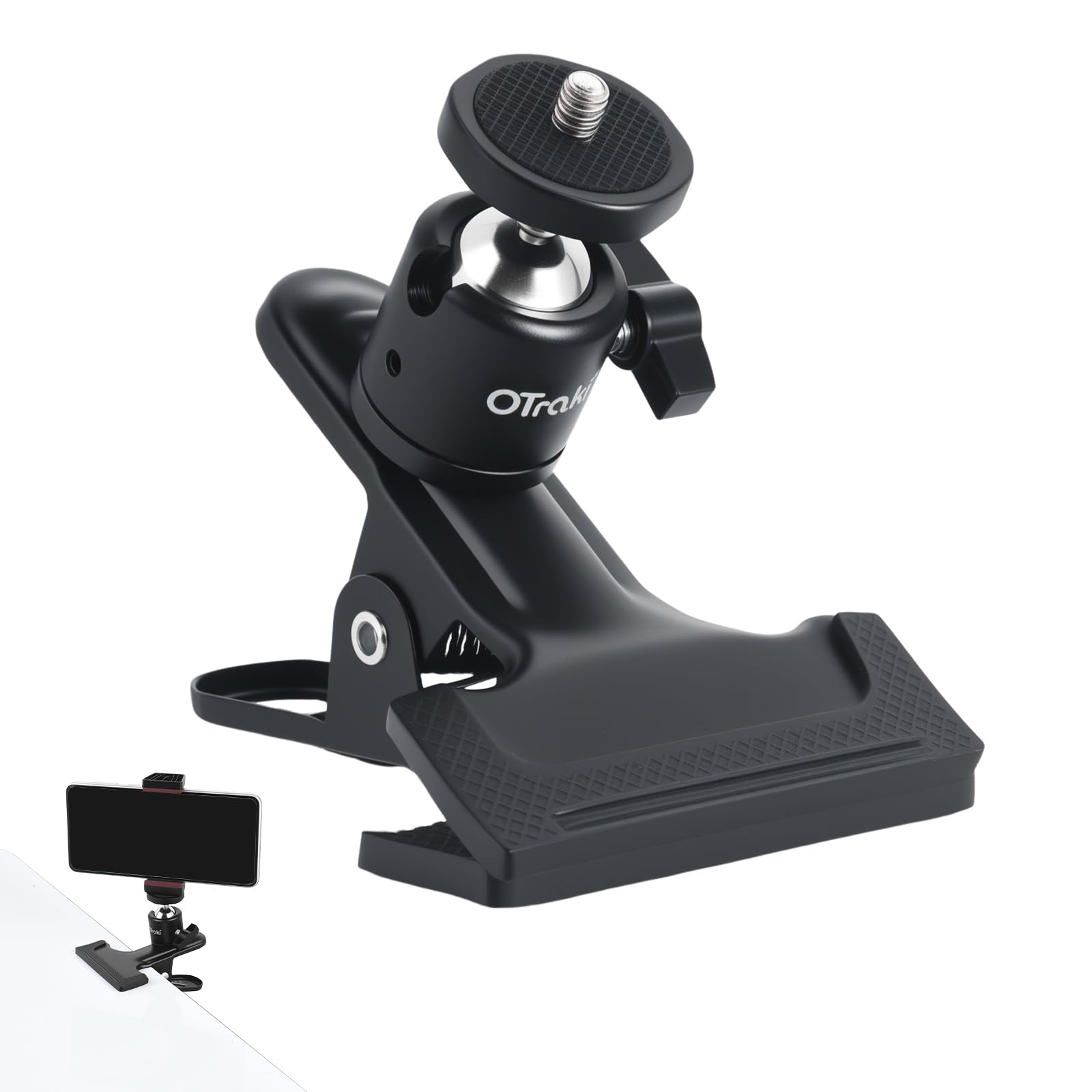 OTraki Pince Porte Réflecteur Rotation à 360° Pince à Ressort Clip de Montage avec Tête Rotule à Vis 1/4'', Supports d'Appareils Photo pour Flash, Lumière Vidéo, Moniteur, Webcam, Fond de Studio