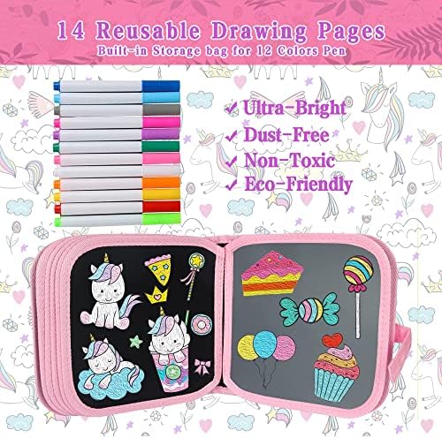 Erasable Doodle Book for Kids,14 Page Portable Reusable Toddler Art Travel Essential Kids Coloring Set Magic Drawing Books with Drawing Shape Molds,Kids Travel Activity Book for Toddlers Activities, Travel, Learning 2 61CT+ct0a9L. AC