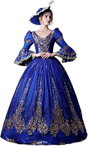 CountryWomen Marie Antoinette - Vestido de princesa de época, vestido de teatro de recreación, vestido de baile de brocado, vestidos de reina