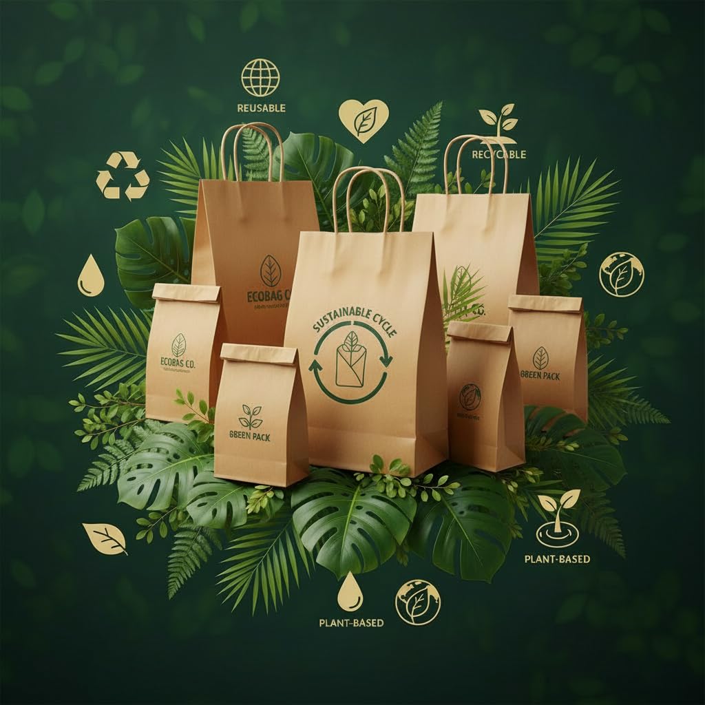 KHAANA PACKAGING Brown Paper Carry Bags with Handles 13x10x11 Inch Heavy Duty Kraft, Eco Friendly Recyclable Grocery Shopping Gift Bags, Wedding Party Favor Retail Merchandise Bags (Pack of 10) 4
