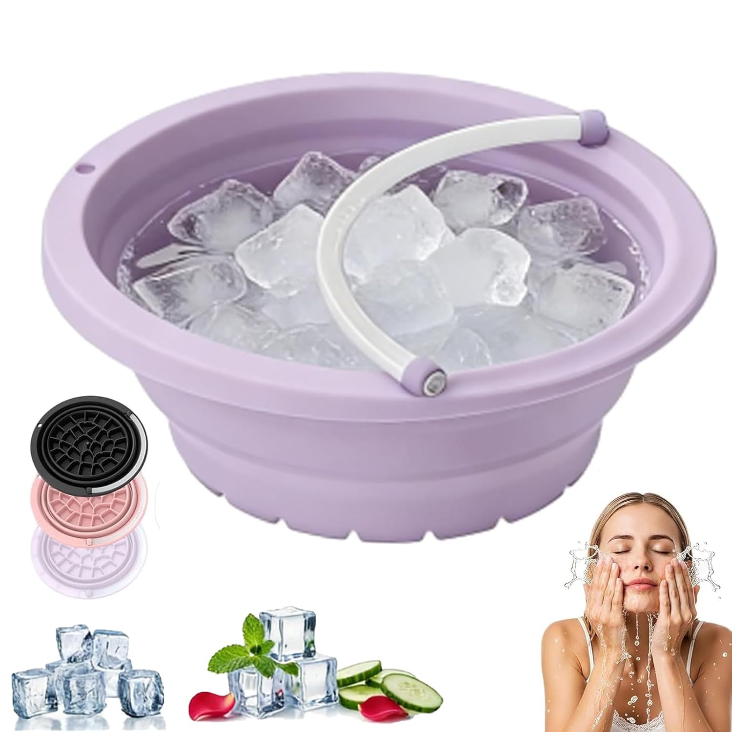 2026 Upgraded Face Bowl for Ice, Foldable Silicone Facial Ice Bath Bowl, Cold Plunge for Skin Tightening & Skincare Routine, Portable Spa Tool for Home Travel (Purple)