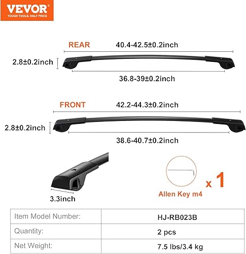 Miniatura 7 de VEVOR Barras transversales para portaequipajes de techo, aptas para Subaru Forester 2014-2022 con rieles laterales elevados, capacidad de carga de