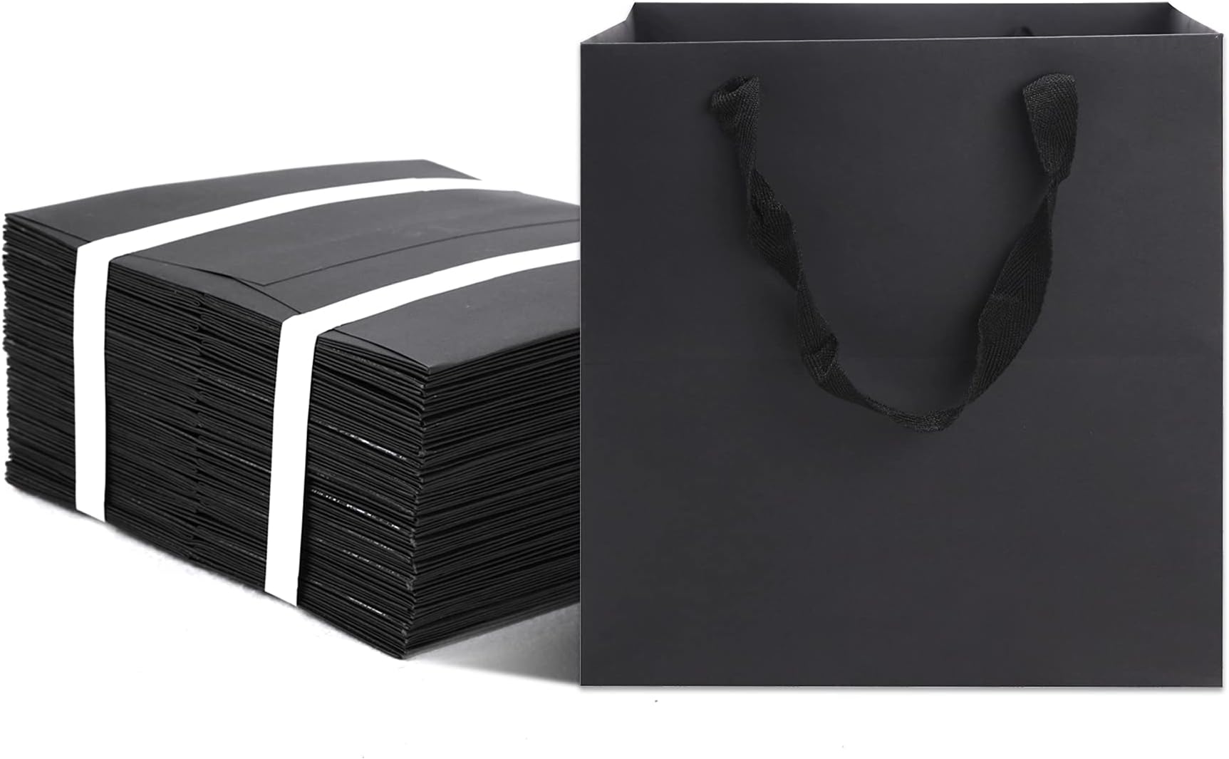 Huaprint Black Gift Bags With Handles,Black Paper Bags,24 Pack 8X8X8Inch Square Size Shopping Bags,Party Bags,Favor Bags,Goody Bags,Business Bags,Kraft Bags, Retail