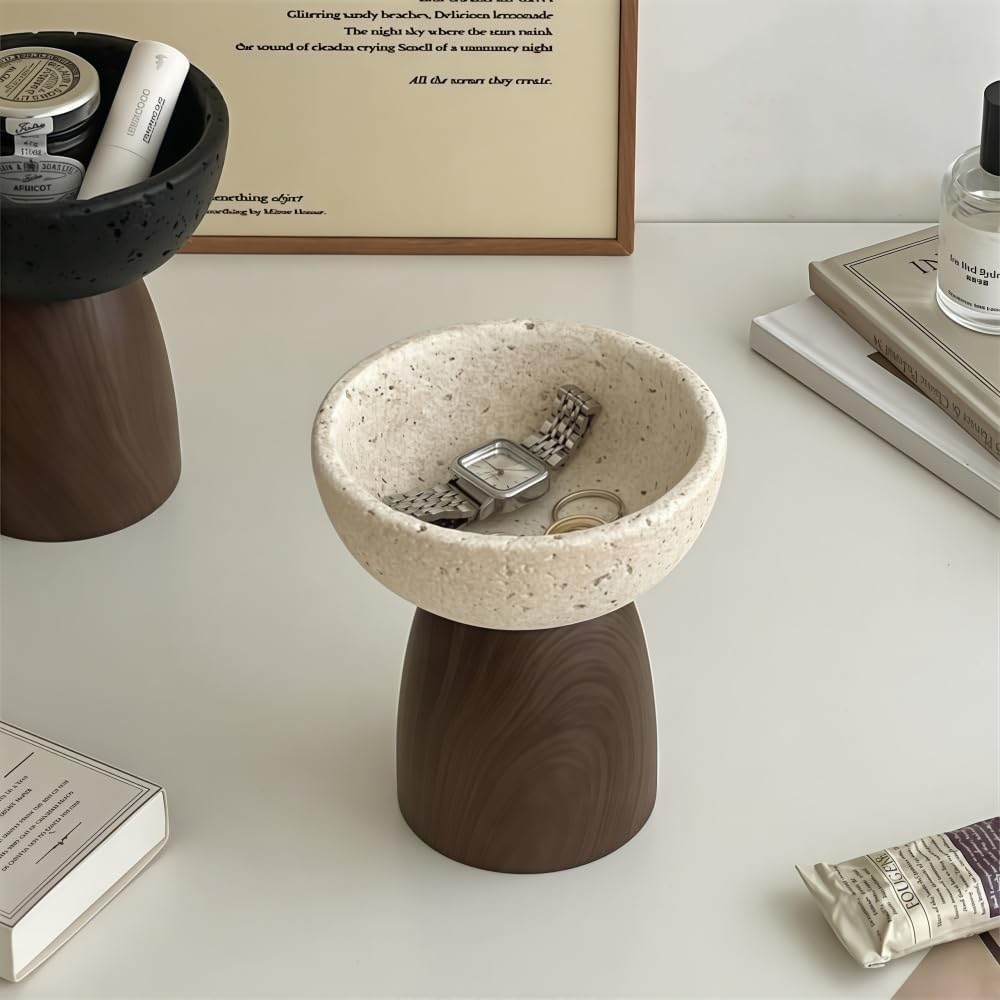 Ceramic Stone Pedestal Storage Tray with Nordic-Inspired High Legs for Entryway Displays, Essential for Aromatherapy and Jewelri Placement