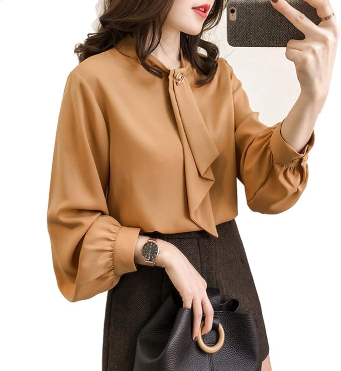 Amazon 胸元ボウタイブラウス レディーストップスシャツ ゆったり オフィス 無地 春夏 通勤 大きいサイズ シャツ ブラウス 通販 Amazon 胸元ボウタイブラウス レディーストップスシャツ ゆったり オフィス 無地 春夏 通勤 大きいサイズ シャツ ブラウス 通販