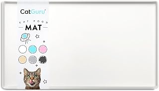 CatGuru Waterproof Silicone Cat Food Mat - Non-Slip Feeding Placemat for Bowls & Fountains, Extra High Edge, Small Marshmallow (19x11in)