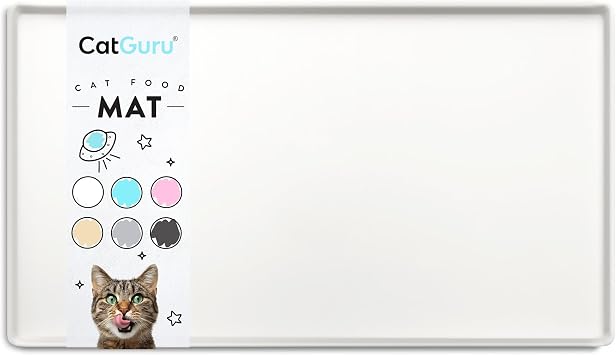 CatGuru Cat Food Mat, Small & Large Pet Feeding Mat, 100% Waterproof Cat Placemat for Food and Water, Silicone Mats for Cats Bowls, Non-Slip Mat for Pet Bowl or Fountain Small, Marshmallow