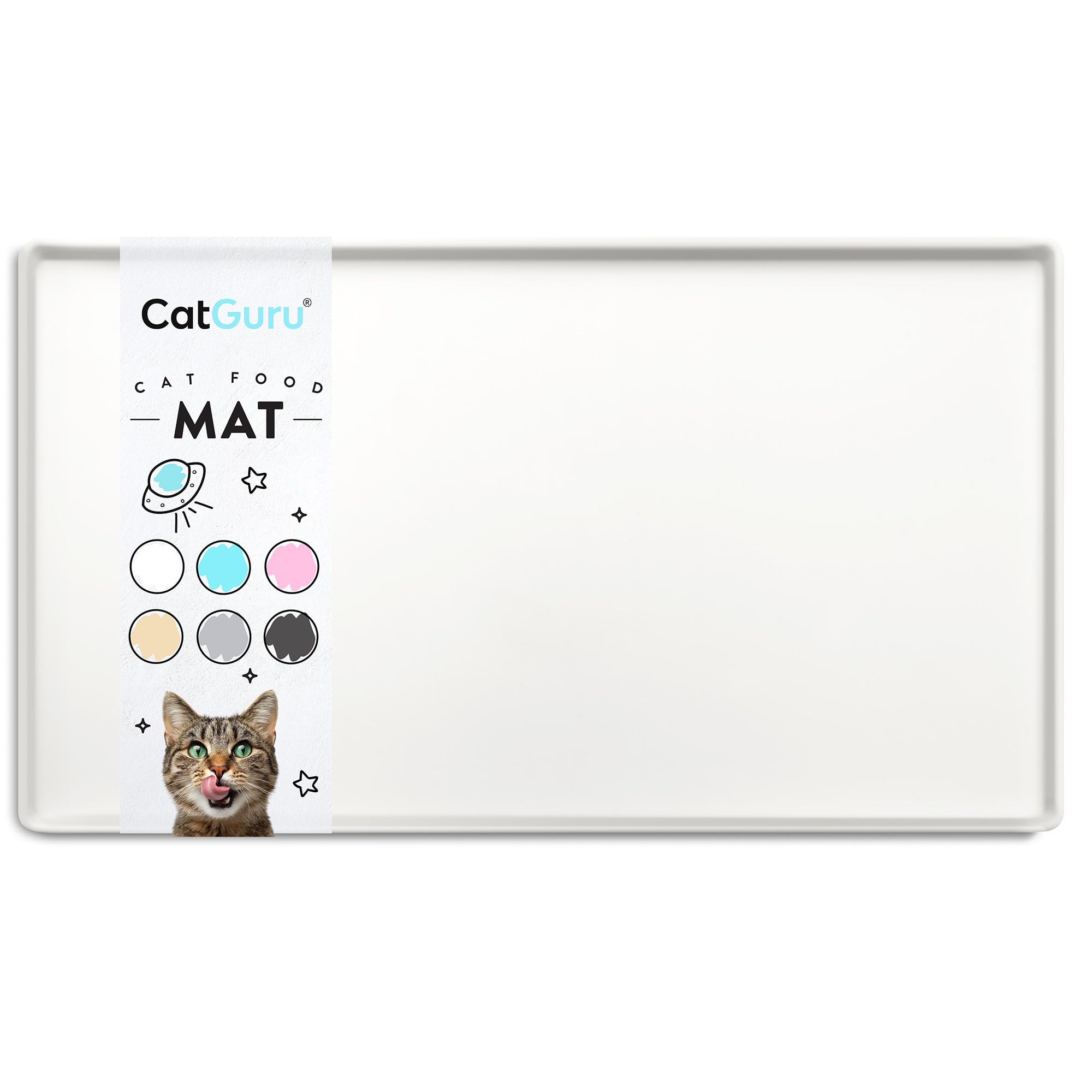 CatGuru Premium Cat Food Mat, Small 19"x12" - Large 24"x16", Silicone Cat Food Tray, Cat Placemat, Pet Placemat for Pet Bowls, Cat Food Mats For Floors, Pet Food Mat, Marshmallow