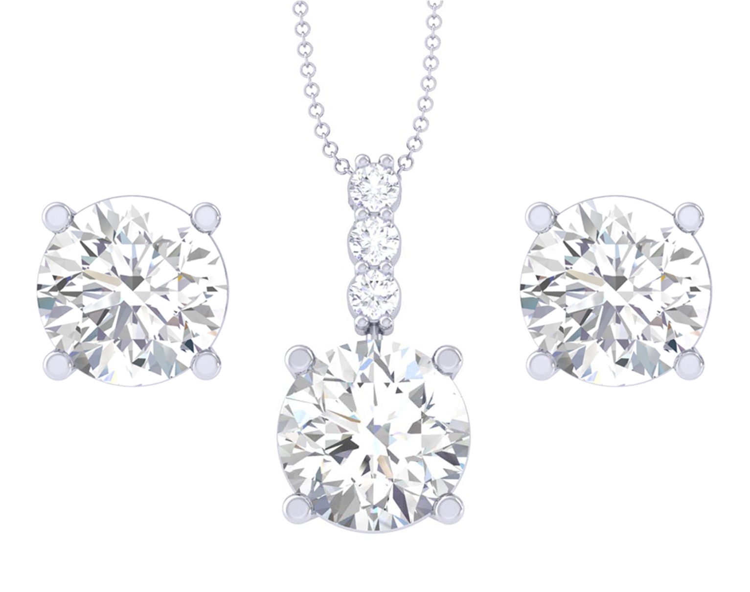 Sponsored Ad - 925 Sterling Silver Round Solitaire Pendant Earring Chain Jewellery Set | Rhodium Plated, Swiss Zirconia | Gift for Women & Girls
