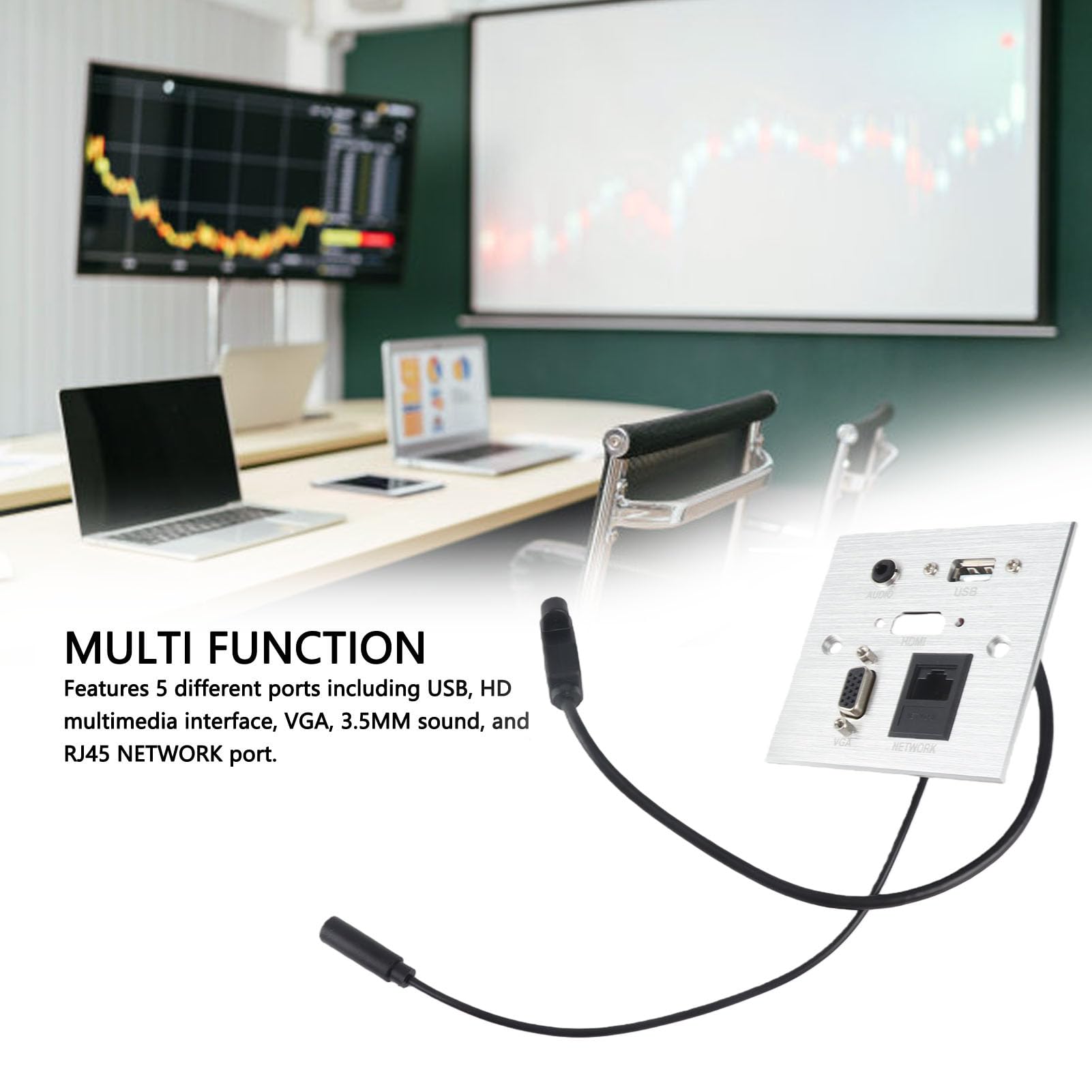Zócalo Multimedia, USB HDMI VGA Audio de 3,5 Mm Red RJ45 Placa de Pared Multifunción, Salida de Panel de Información Multimedia para Oficina de Hotel en Casa