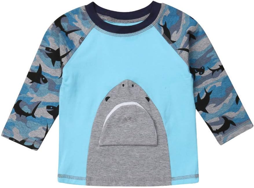 Baby Boy Girl Long Sleeves T-Shirt Camouflage Shark Snap Mouth Fish Shirt Clothes Outfits Set
