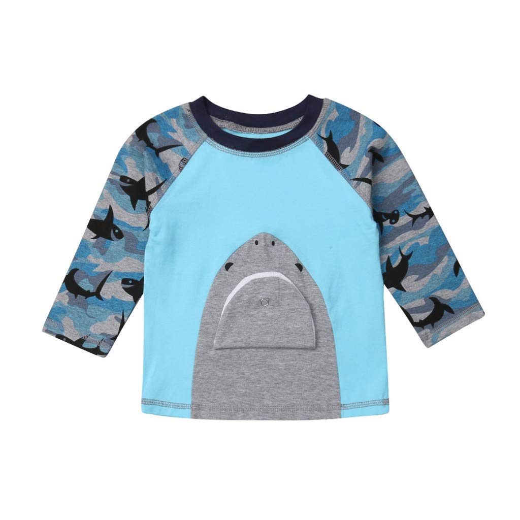 Baby Boy Girl Long Sleeves T-Shirt Camouflage Shark Snap Mouth Fish Shirt Clothes Outfits Set