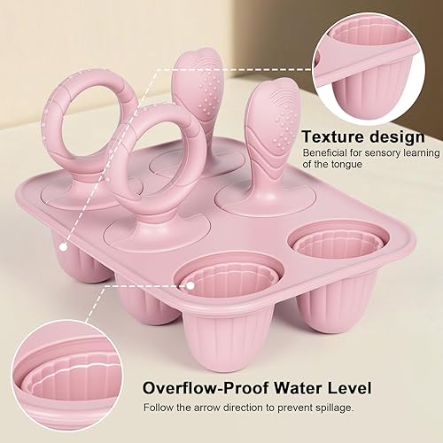 Miniatura 3 de Moldes de silicona para paletas de bebé con palitos, 6 cavidades mini moldes de paletas de leche materna para niños pequeños para dentición, molde