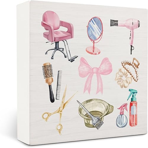 Cartel de madera de coqueta rosa para peluquería, decoración de peluquería para estilista, caja de madera para estilista de pelo rosa, decoración de