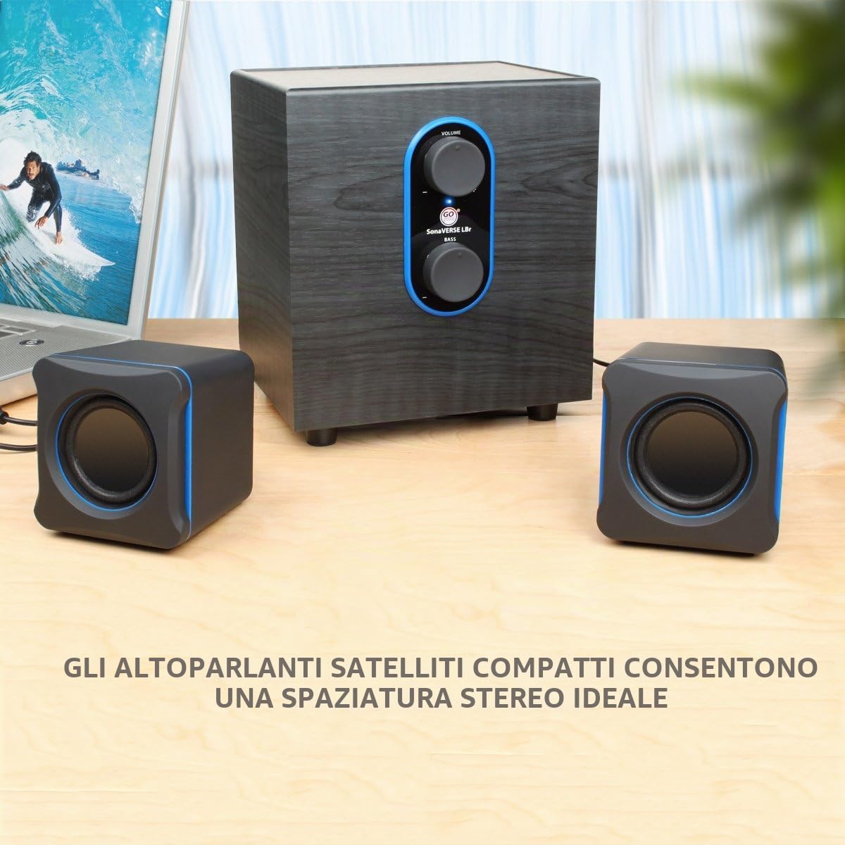 GOgroove SonaVERSE LBr 2.1 Altoparlanti per Computer con Subwoofer - USB Alimentato con Manopole di Controllo Volume / Bassi - Ideale per Laptop, Piccola Scrivania
