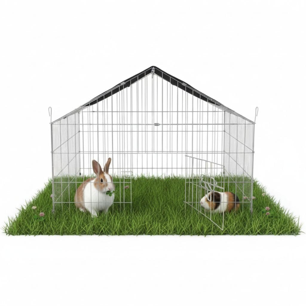 Mucola Freigehege Kleintiere 180x75x75 cm Metall verzinkt mit Sonnenschutz | Freilaufgehege Kaninchen Auslauf Kleintierauslauf faltbar 4 Türen | Hasenauslauf Meerschweinchen Gehege Outdoor fuchssicher