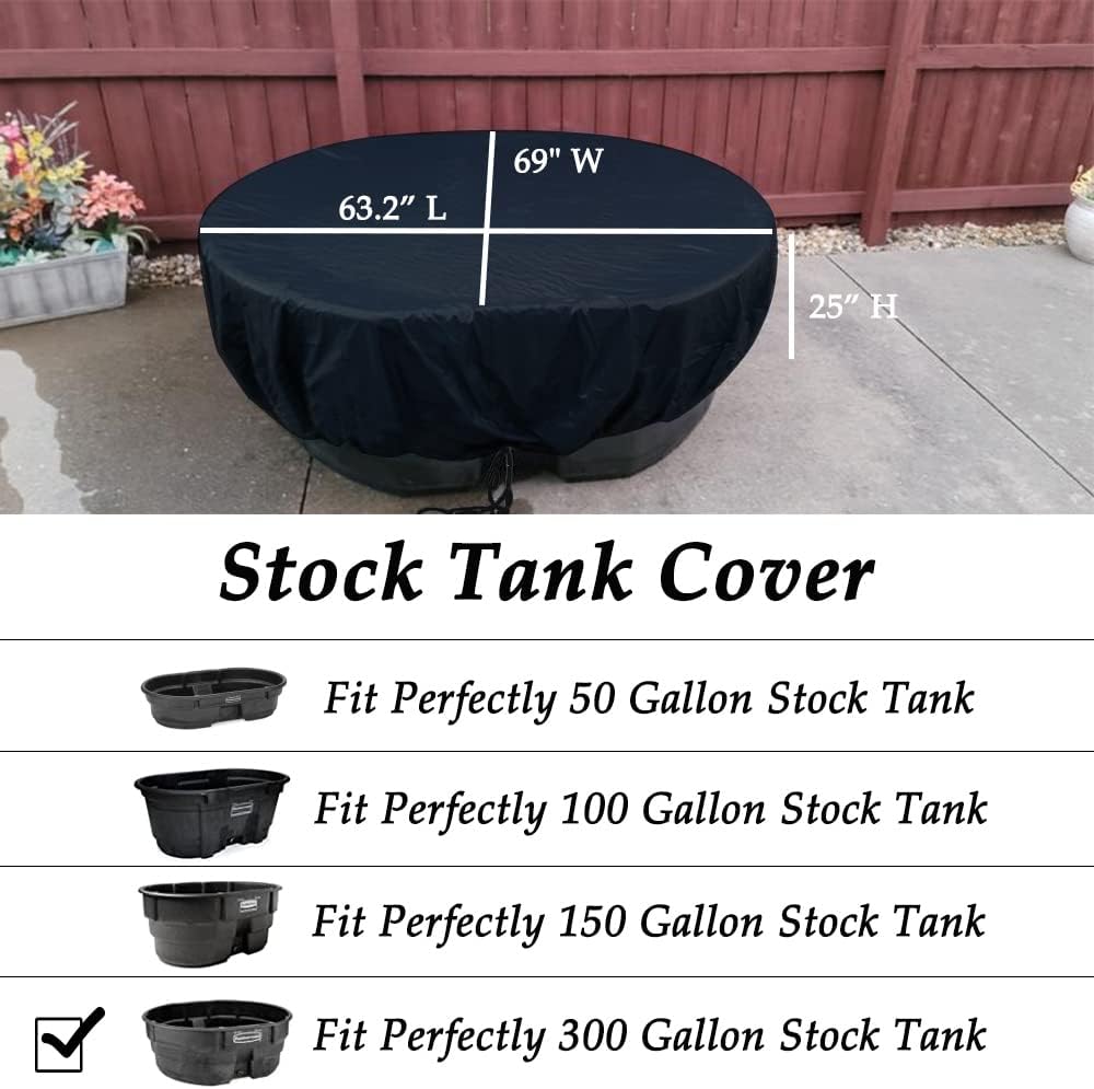 Waterproof Stock Tank Cover for 300 Gallon Rubbermaid Stock Water Tank Pool Pond Ice Bath Hot Tub Cover Oval