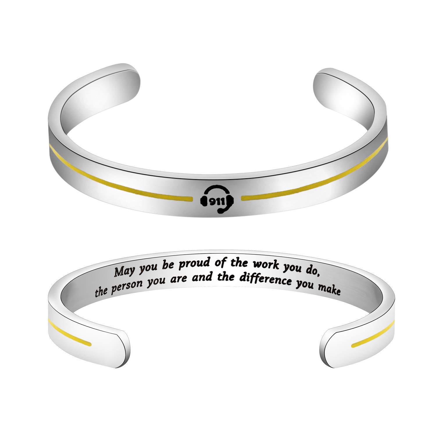 SEIRAA Dispatcher Gifts Thin Gold Line Gift 911 Operators Dispatcher Appreciation Gift Keychain Medical Alerts Jewelry Dispatcher Cuff Bracelet