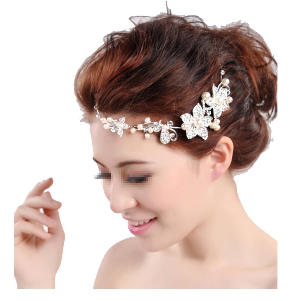 NYKKOLA Boutique Wedding Silver-tone Flower Pearl Bead Hair Comb Hair Pins Bridal Accessories