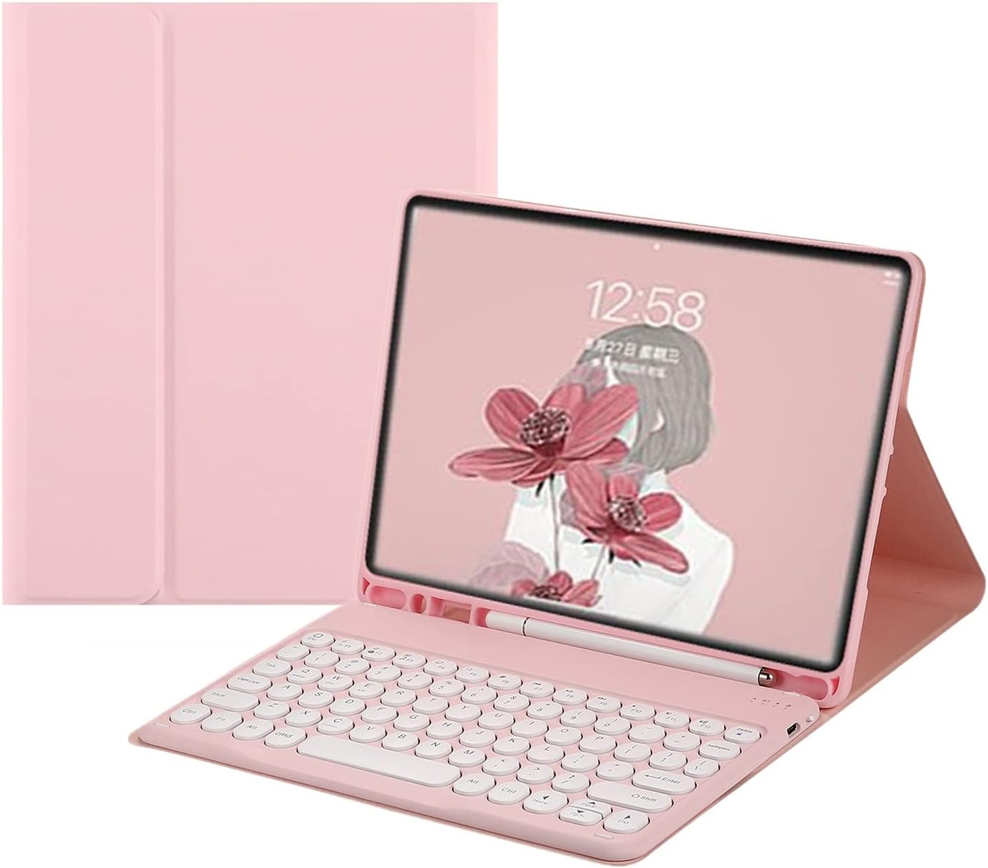 iPad 6 iPad 5 Air 2 Pro 9.7 inch Keyboard Case Cute Round Key Color Keyboard Wireless Detachable BT Keyboard Cover with Pencil Holder for iPad 6th 5th Generation (iPad5/iPad6/Air/Air2/Pro9.7,Pink)