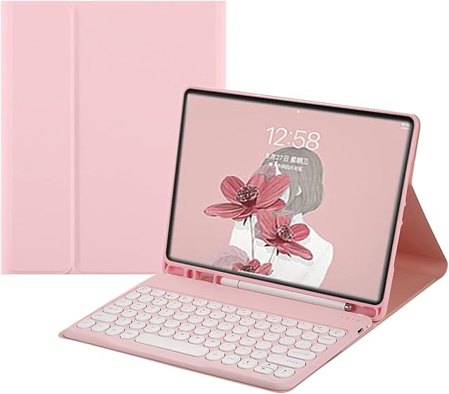 Disonbeir iPad 10th Generation 2022 10.9" Keyboard Case Cute Round Key Color Keyboard Wireless Removable BT Keyboard Cover with Pencil Holder for iPad 10 (LightPink)