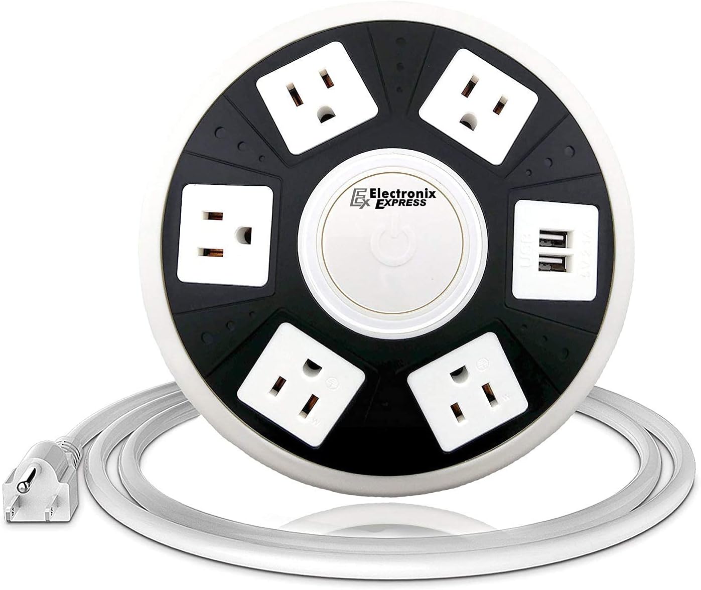 ETL Certified Round Power Strip - 5 Outlets with Surge Protection, 2 USB Charging Ports, and On/Off Button by EX ELECTRONIX EXPRESS