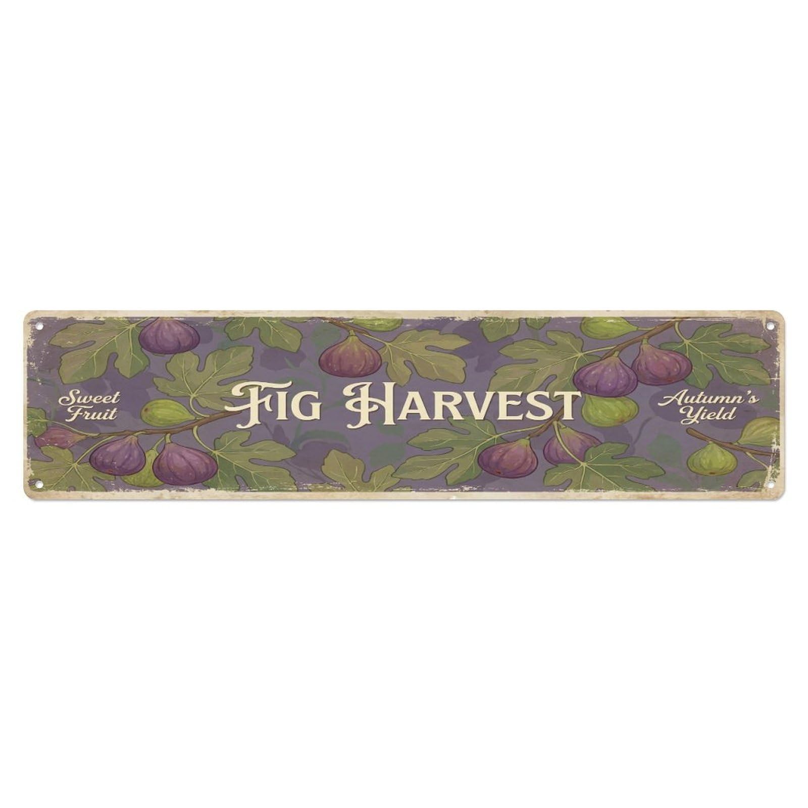 Olhnbad 4X16inch(10X40cm) Vintage Cottagecore Garden Fig Harvest Banner Metal Tin Sign