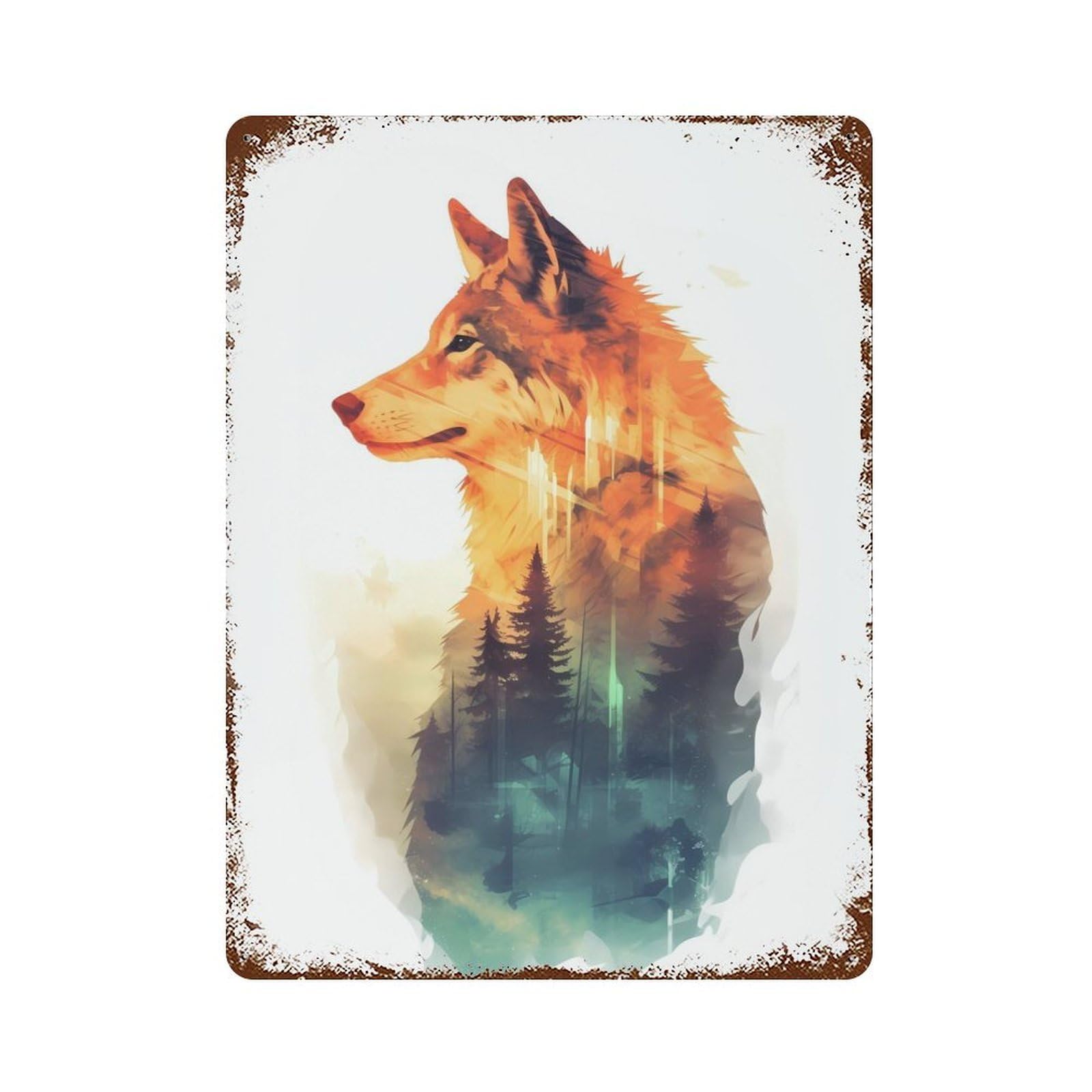 Wolf Exposure Art Rusty Metal Tin Sign 15.7"x11.8", Industrial Home Decor for Garage, Pub Or Kitchen
