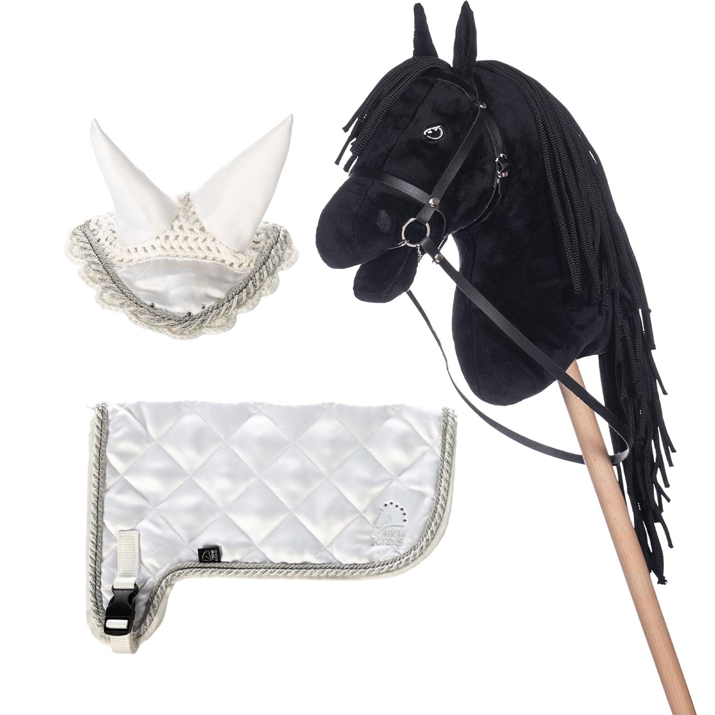 Brama West HKM Hobby Horse Set „Bobby“ – Steckenpferd Bobby + Turnier Decke & Fliegenhaube – Perfekt für Hobby Horsing & Turniere