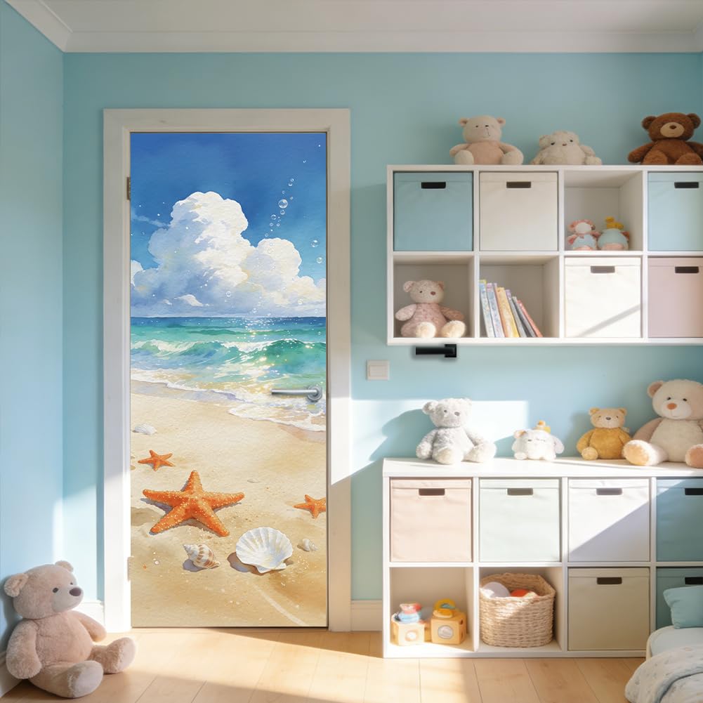 Strand Tür Aufkleber Muscheln Vinyl Dekor Tür Wand Sticker 2 Stück Niedlich Wasserdicht Selbstklebend Wand Abdeckung Poster Für Schlafzimmer Wohnzimmer Schrank Dekoration 200x40cm